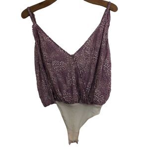Free People Womens Cheetah Print Sleeveless Bodysuit Top Mauve Cream XSmall NWT